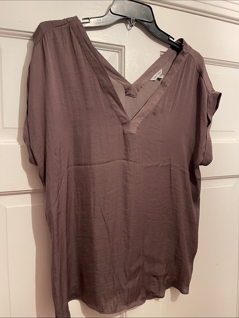 Naked Zebra V-Neck Short Sleeve Blouse - Mauve